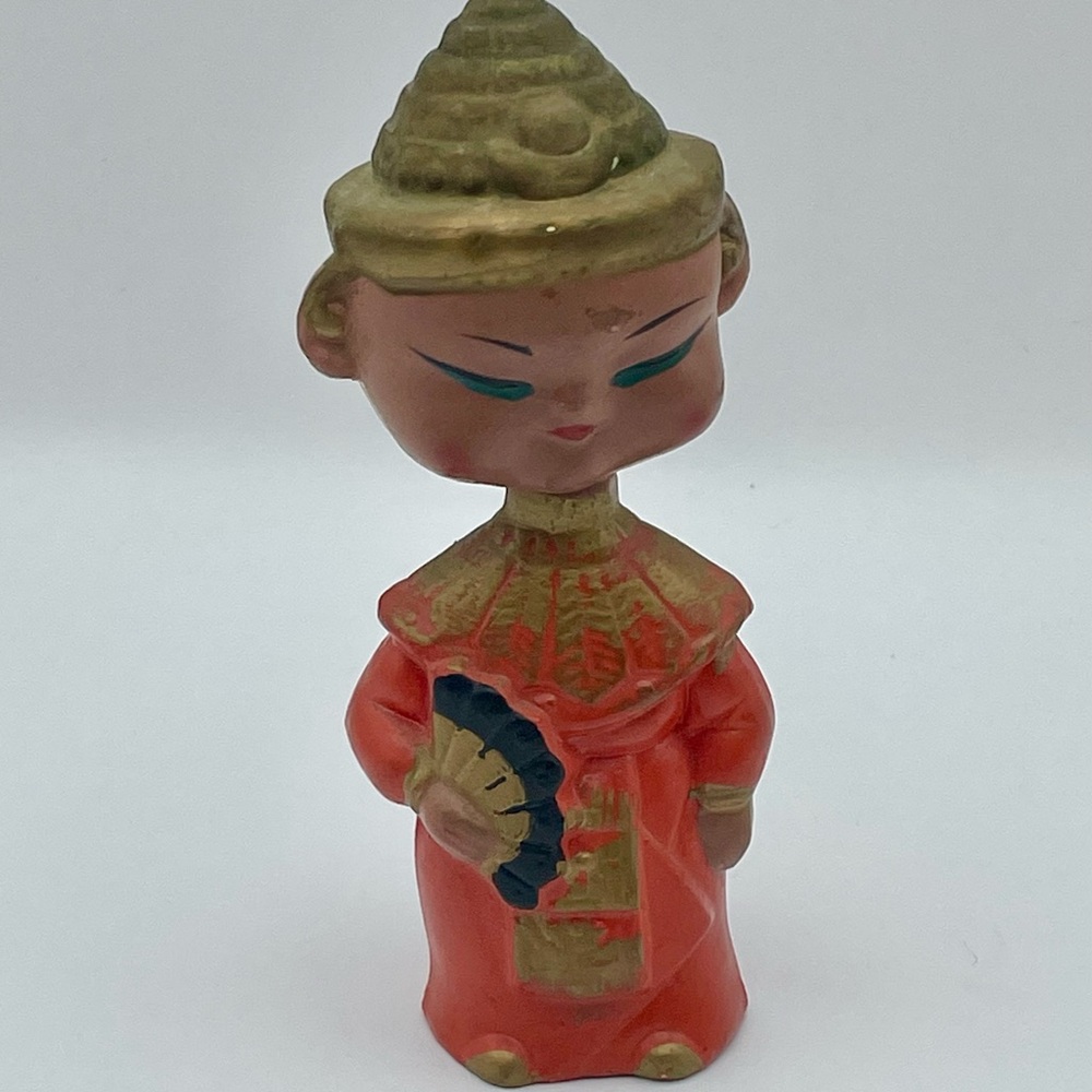 Vintage, Asian, Pottery, Bobble Head, 5.25” Tall Figurine, Salt/Pepper, Japan